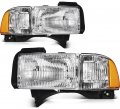 Ocpty Headlight Assembly Pair Replacement For 1994-2001 Dodge Ram 1500 1994-2002 2500 3500 Chrome Housing Amber Reflector Clear