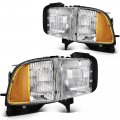 Ocpty Headlight Assembly Pair Replacement For 1994-2001 Dodge Ram 1500 1994-2002 2500 3500 Chrome Housing Amber Reflector Clear