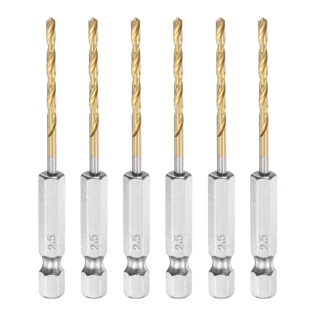 6pcs 1 4 Hex Shank Titanium Twist Drill Bit 2 5mm Drilling Dia 75mm Length High Speed Steel Drills For Hardened Metal Stainless