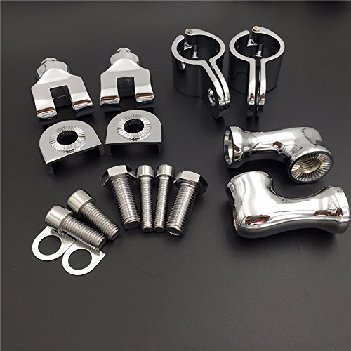 Chrome Short Angled Adjustable Highway Peg Mounting Kit For 1 In 25mm Front Engine Guard Frame Tube V-star Roadstar Boulevard