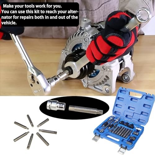 18pcs Alternator Pulley Service Decoupler Insert Bit Socket Set Tool Kit Removal Car Remover Decoupling Puller