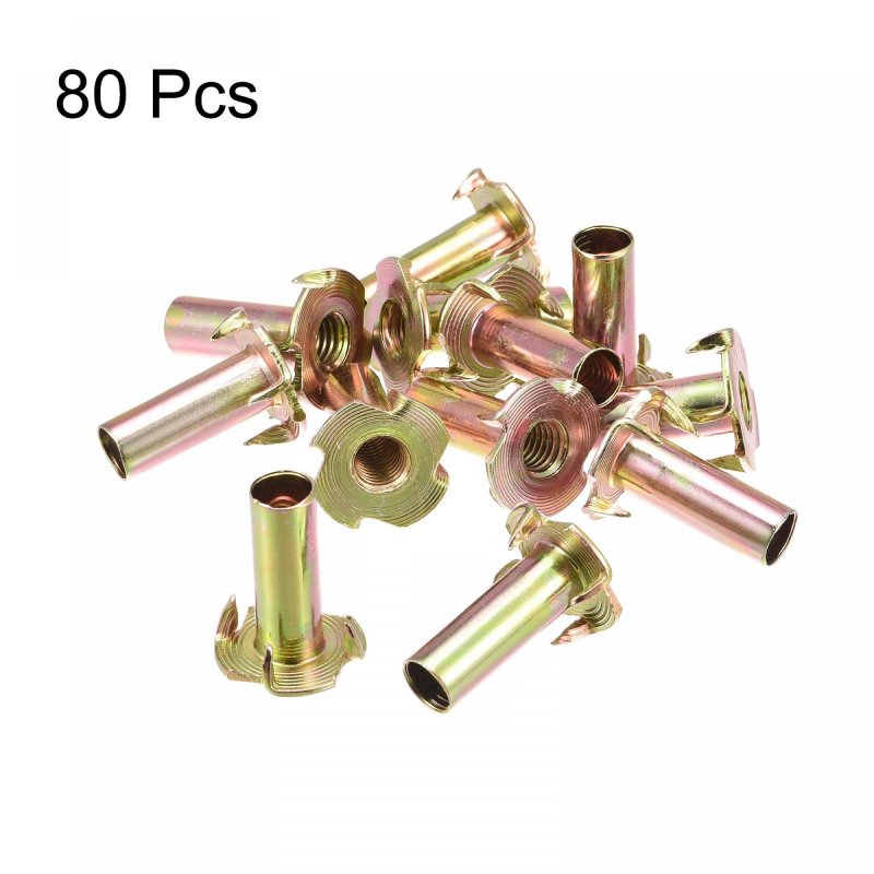 M8x28mm T-nuts 4 Pronged Tee Nut Carbon Steel Threaded Inserts For Wood 80pcs