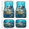 Delerain Cute Turtle Smiling 4-piece Car Floor Mats Front And Rear Rubber Backingpet Auto Foot All Weather Universal Fit Car
