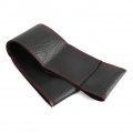 Leather Steering Wheel Cover 15 Inch Car Stitch On Wrap With Diy Sewing Needles Thread Elephant Skin Grain Black Red