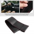 Leather Steering Wheel Cover 15 Inch Car Stitch On Wrap With Diy Sewing Needles Thread Elephant Skin Grain Black Red