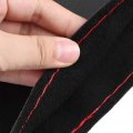 Leather Steering Wheel Cover 15 Inch Car Stitch On Wrap With Diy Sewing Needles Thread Elephant Skin Grain Black Red
