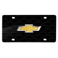 Chevrolet Golden In 3d Logo On Pattern Black Aluminum License Plate Official Licensed