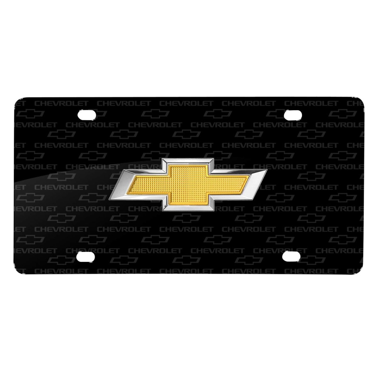 Chevrolet Golden In 3d Logo On Pattern Black Aluminum License Plate Official Licensed