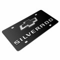 Ipick Image Made For Chevrolet Silverado Bowtie 3d Dual Logo Black Stainless Steel License Plate