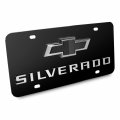 Ipick Image Made For Chevrolet Silverado Bowtie 3d Dual Logo Black Stainless Steel License Plate