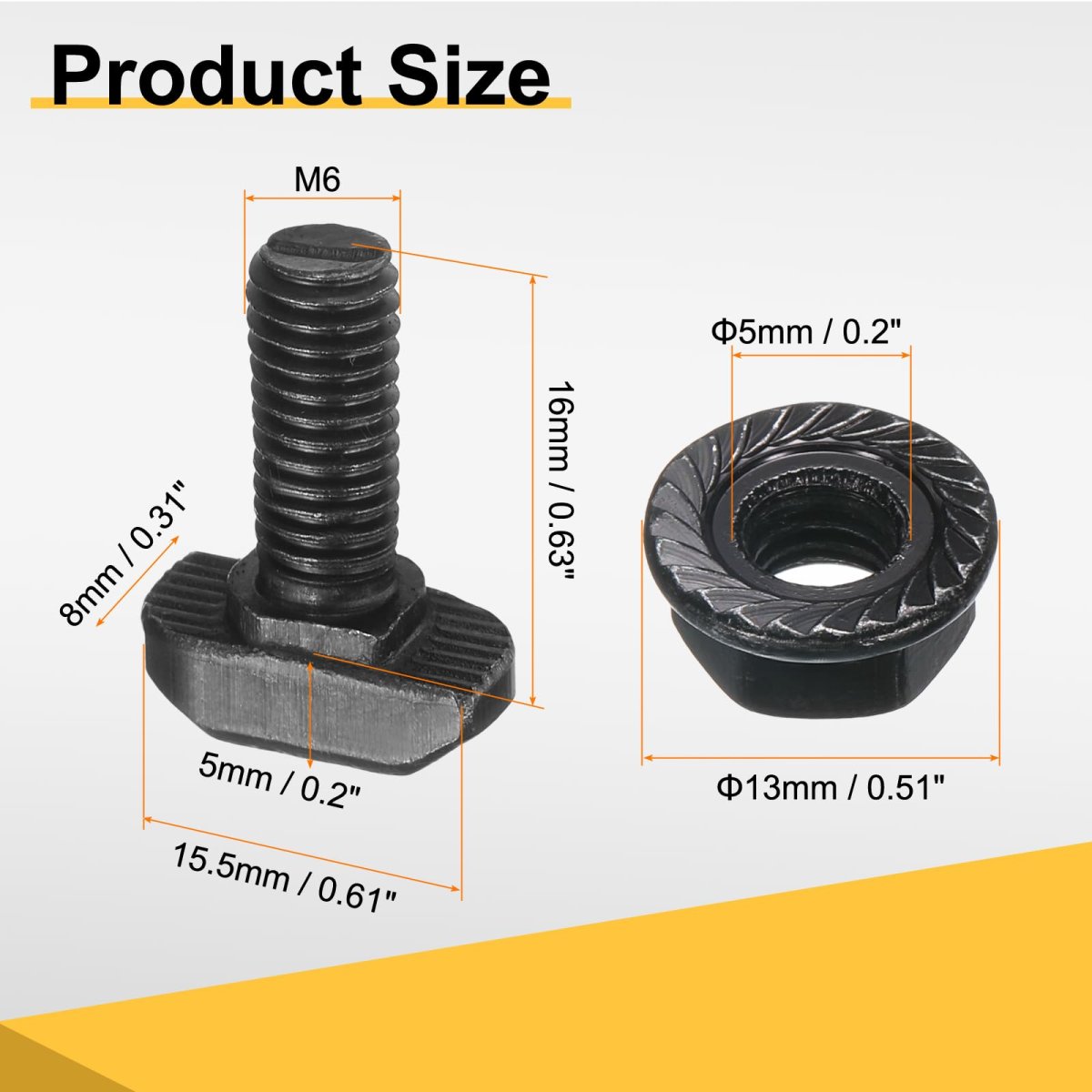 8pcs M6x16mm T Slot Drop-in Bolt Carbon Steel Hammer Head Bolts Shape Stud Sliding Screw With M6 Hexagon Flange Nuts For