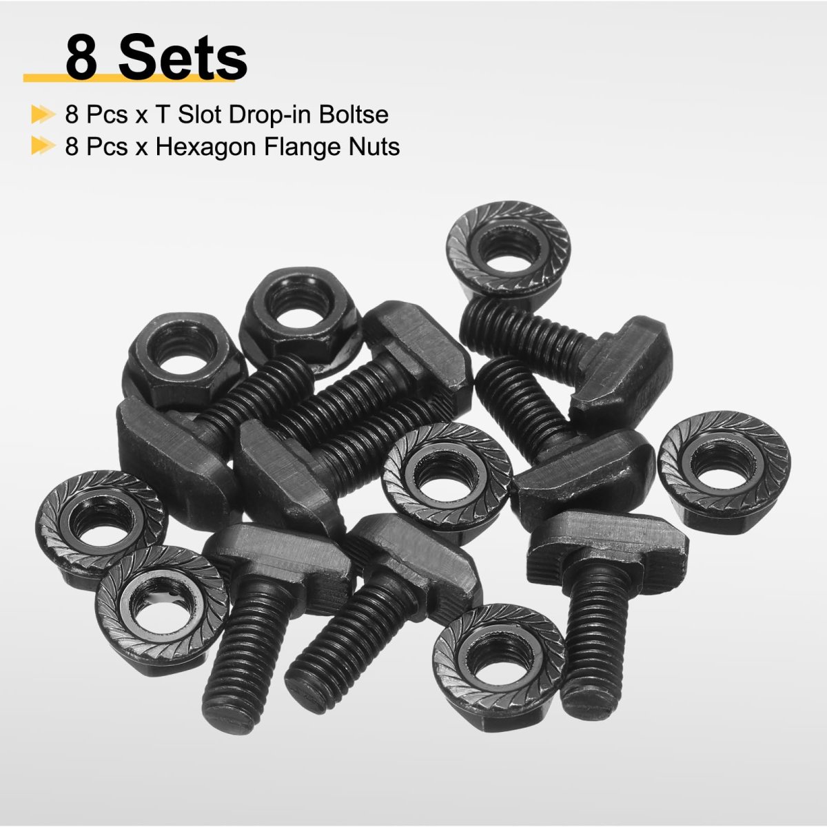8pcs M6x16mm T Slot Drop-in Bolt Carbon Steel Hammer Head Bolts Shape Stud Sliding Screw With M6 Hexagon Flange Nuts For