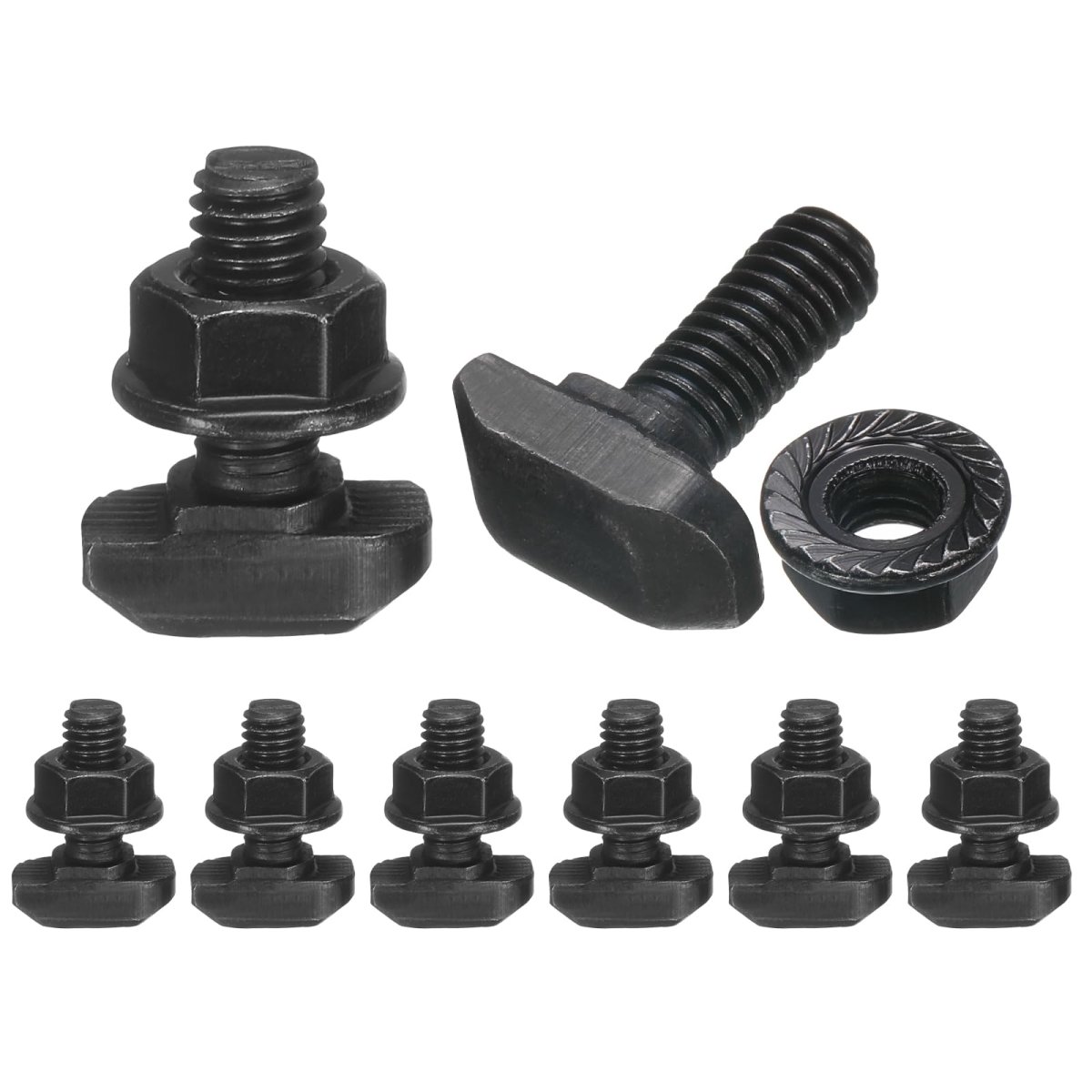 8pcs M6x16mm T Slot Drop-in Bolt Carbon Steel Hammer Head Bolts Shape Stud Sliding Screw With M6 Hexagon Flange Nuts For