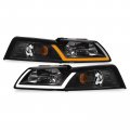 Tlaps 7422439765788 For 1999-2004 Ford Mustang Switchback Sequential Led Strip Bar Black Housing Headlights With Amber 