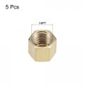 Uxcell Brass Cap 5pcs 1 8pt Female Pipe Fitting Hex Compression Stop Valve Connector 11x11mm
