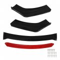 Labwork 4 Pieces Universal Car Front Bumper Lip Spoiler Splitter Body Kit Bright Black Red Tongue