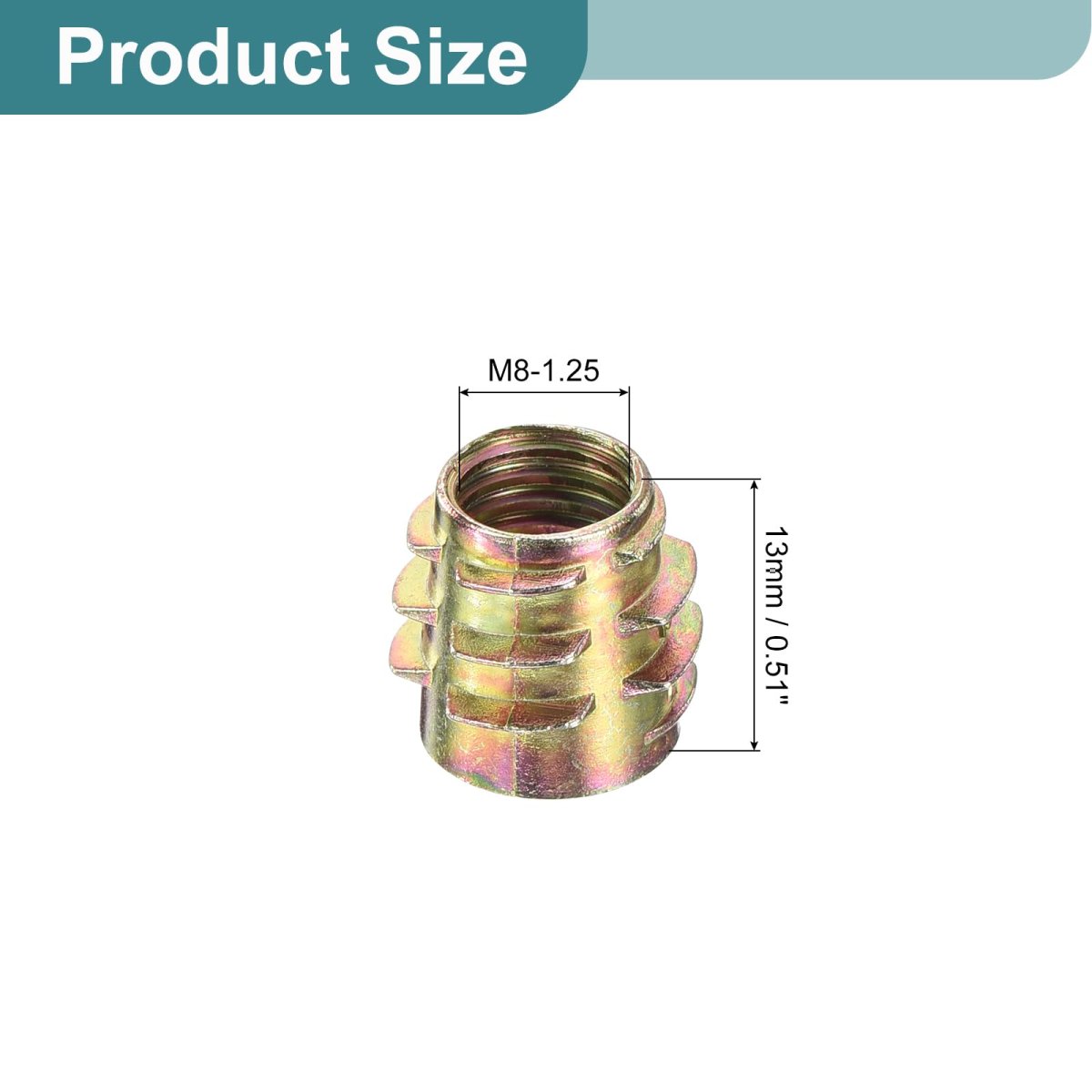 20pcs Hex Threaded Inserts M8-1 25x13 Zinc Alloy-flush Thread Furniture Nuts Hex Socket Drive Insert Bolt For Wood Assortment