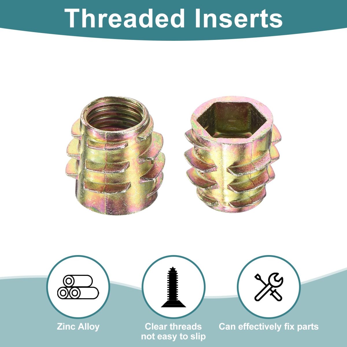 20pcs Hex Threaded Inserts M8-1 25x13 Zinc Alloy-flush Thread Furniture Nuts Hex Socket Drive Insert Bolt For Wood Assortment