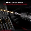 Abn 1 4in Hex Shank Drill Bit Set 30pc Quick Change Titanium Twist Impact Hole Drilling6 To 1 2in