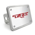 Ram 1500 Trx In Red 3d Logo On Rectangular Brushed Silver Billet Aluminum 2 Inch Tow Hitch Cover Official Licensed 