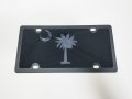 Eurosport Daytona- For Carbon Steel License Plate- South Carolina Flag Black Opaque With Mirror Palm Tree And Moon 