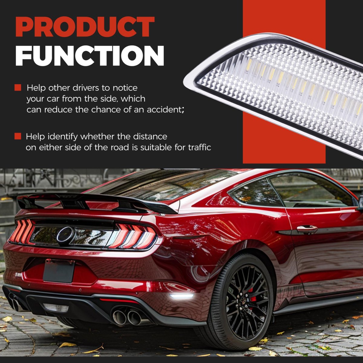 Rear Side Marker Lights For 2015 2023d Mustang Clear Lens White Led Lamp Reflector Pair Replacement For Fr3z15a201a Fr3z15a101a