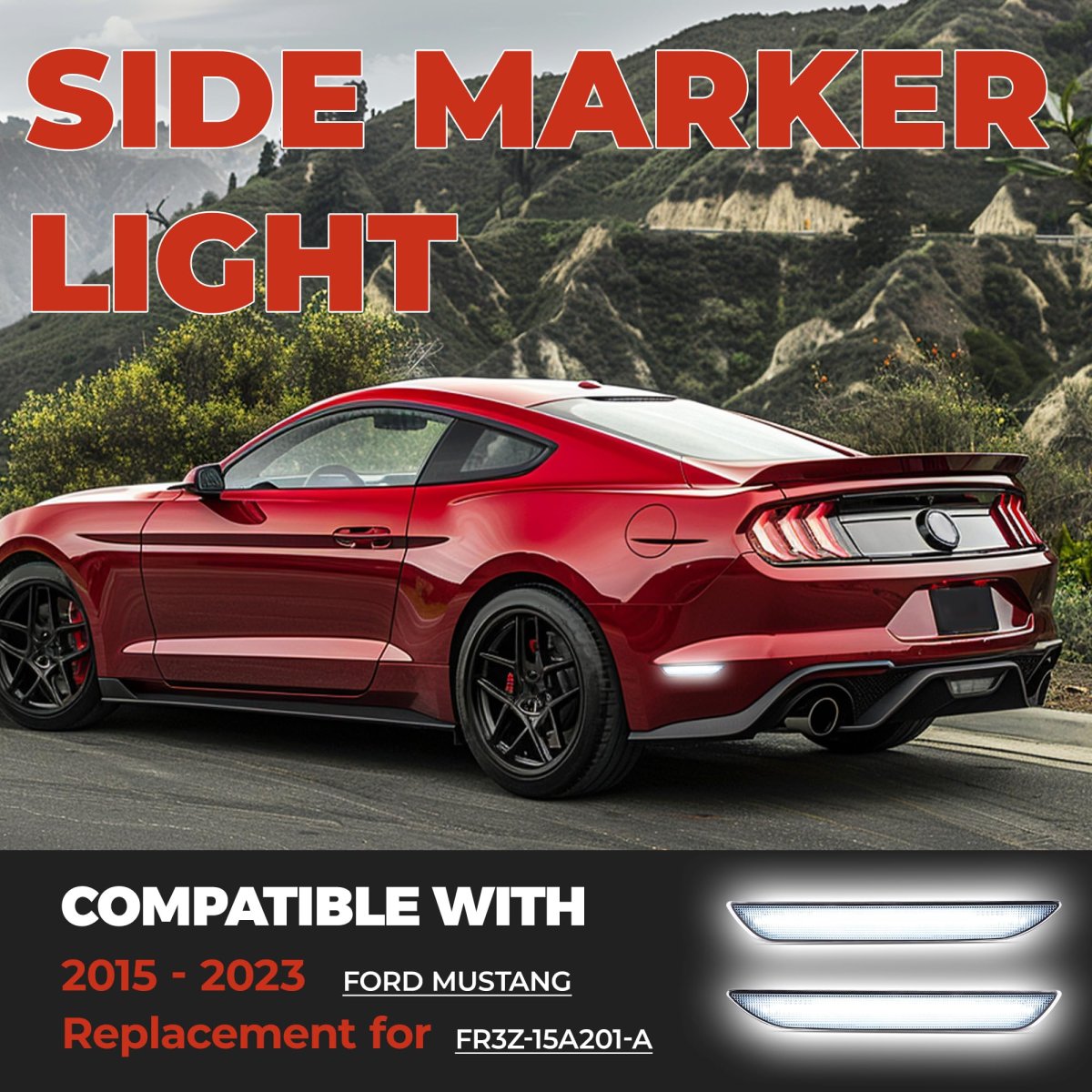 Rear Side Marker Lights For 2015 2023d Mustang Clear Lens White Led Lamp Reflector Pair Replacement For Fr3z15a201a Fr3z15a101a