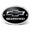 Chevrolet Silverado 3d Logo On Black Oval Billet Aluminum 2 Inch Tow Hitch Cover