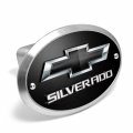 Ipick Image Made For Chevrolet Silverado 3d Logo On Black Oval Billet Aluminum 2 Inch Tow Hitch Cover