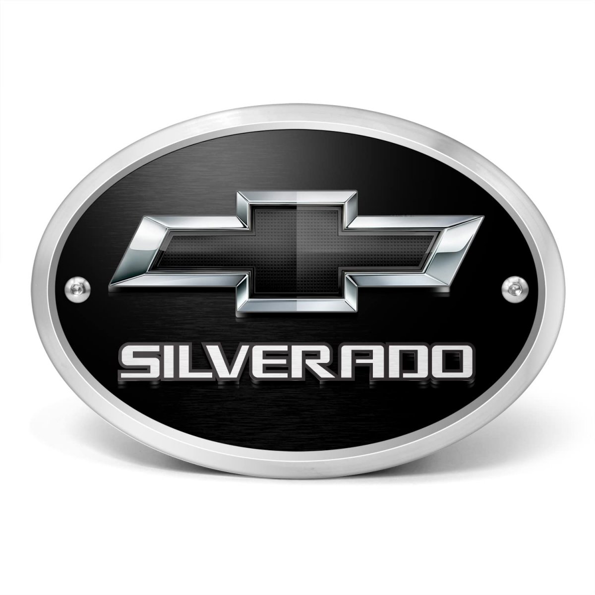 Chevrolet Silverado 3d Logo On Black Oval Billet Aluminum 2 Inch Tow Hitch Cover