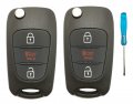 2 Pcs Car Key Fob Case Shell For Kia Soul Rio Keyless Entry Flip Folding 3 Button Replacement Outer Cover With Uncut Blade