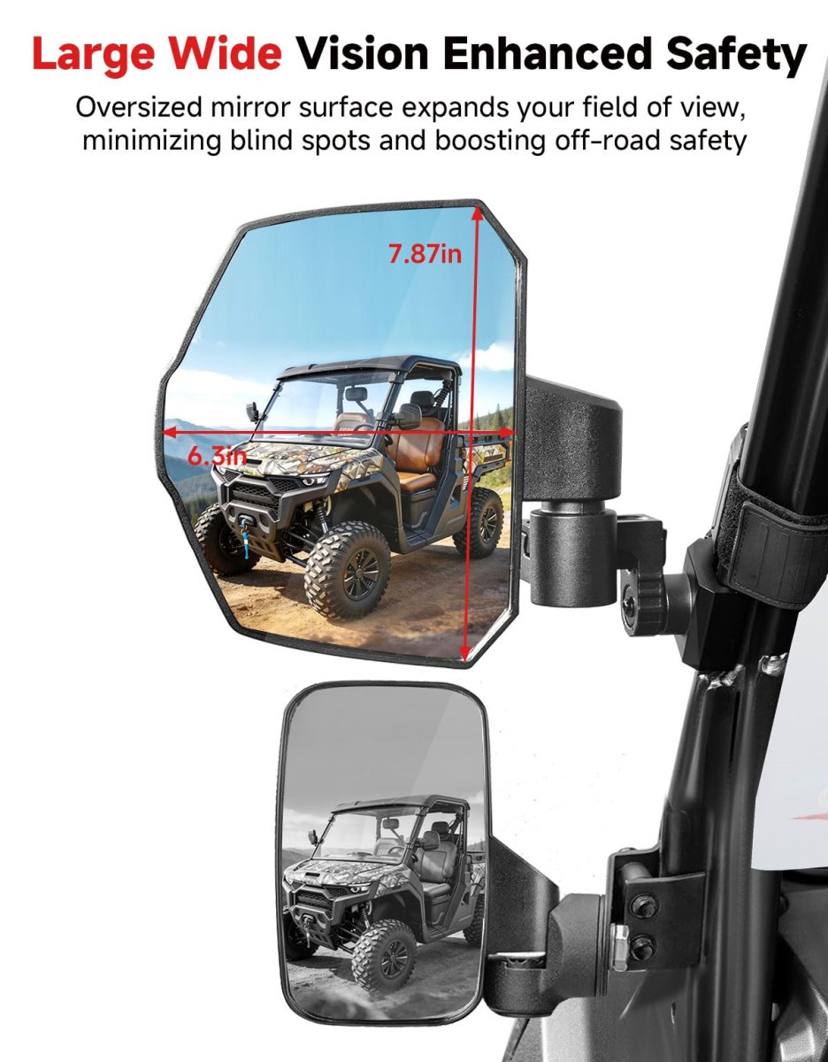 Utv Side Mirrors Extendable Large Rear View For Polaris Ranger Xp 1000 General Can Am Defender Cfmoto Uforce 3 Way Rotation