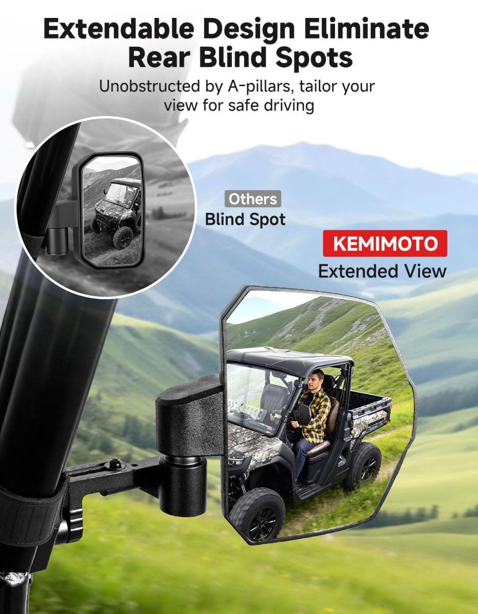 Utv Side Mirrors Extendable Large Rear View For Polaris Ranger Xp 1000 General Can Am Defender Cfmoto Uforce 3 Way Rotation
