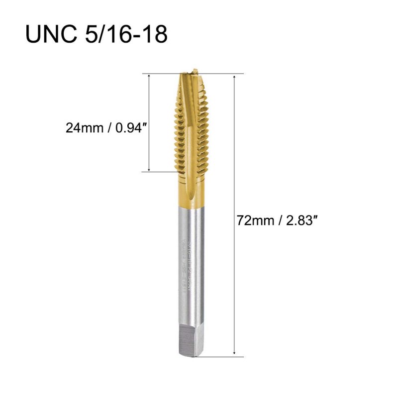 Spiral Point Plug Threading Tap Unc 5 16-18 Thread Ground Threads H2 3 Flutes High Speed Steel Hss 6542 Titanium Coated Round