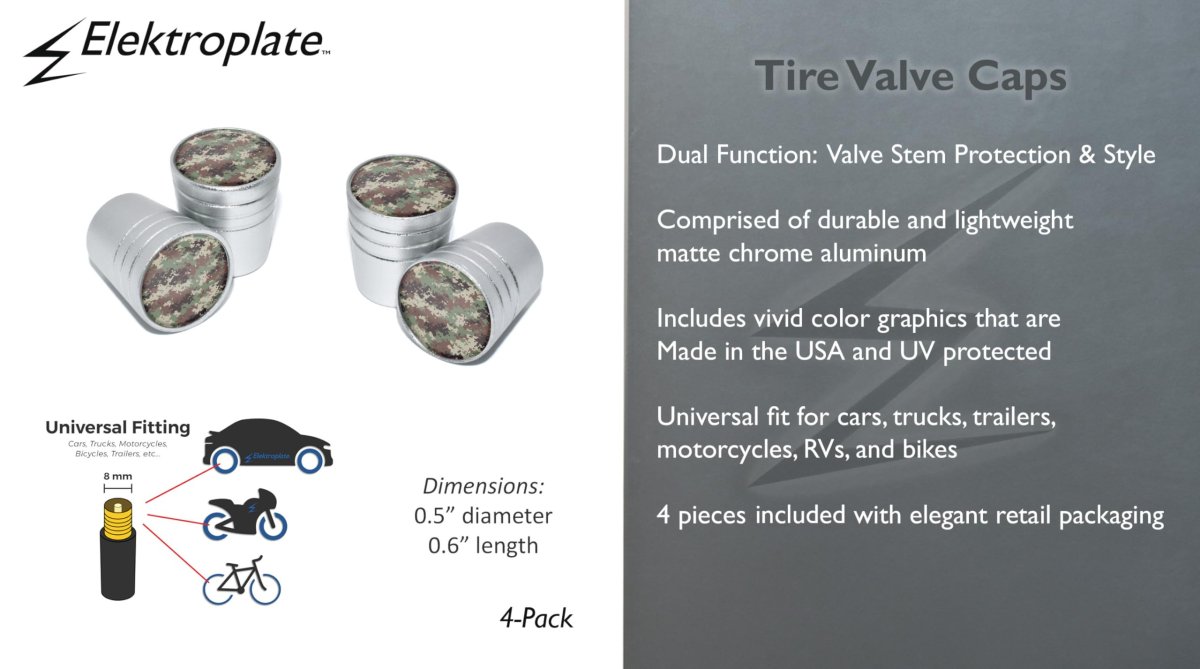 Elektroplate Camouflage Matte Chrome Aluminum Camo Tire Valve Stem Caps Universal Fit For Cars Bikes Trucks Rvs Motorcycles