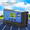 Intelligent Solar Charge Controller Pwm 12v 24v Dual Usb Panel Regulator Lcd Display 30a With Auto Parameter Adjustability
