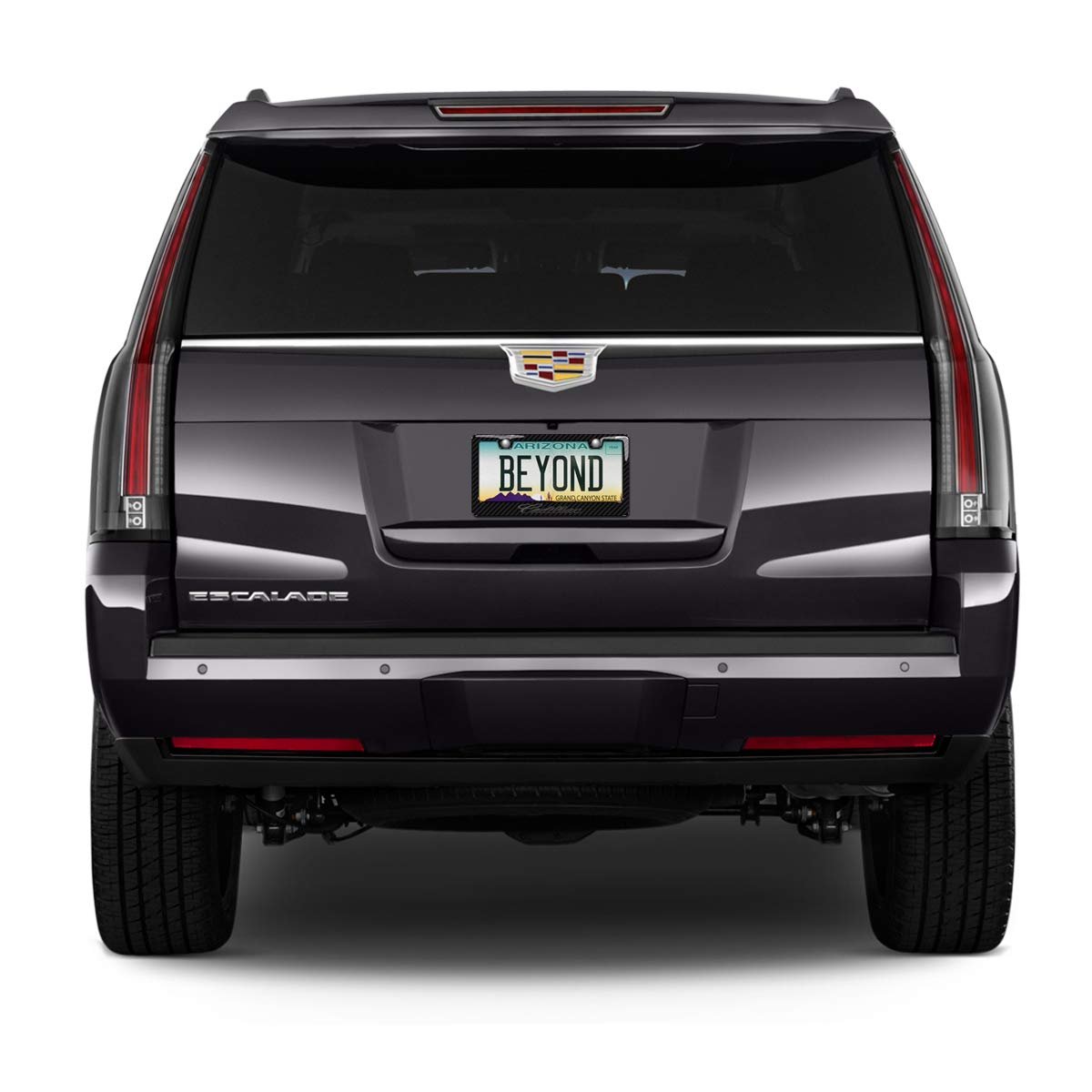Cadillac Script In 3d Dark Gray On Real Carbon Fiber Abs Plastic License Plate Frame Is Official Licensed