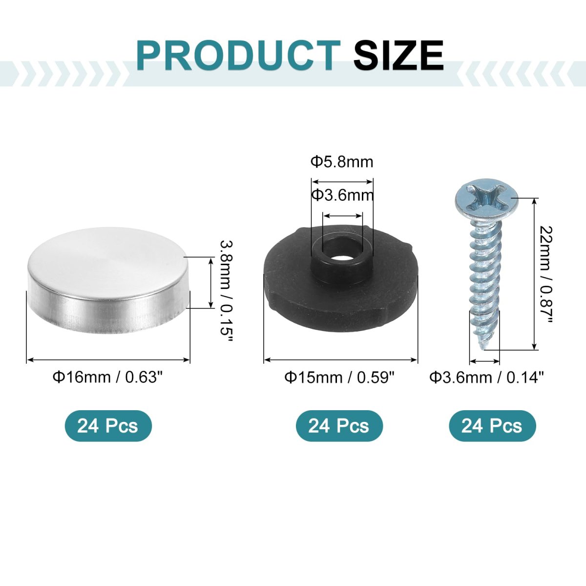 24pcs Screw Covers Caps 16mm Dia Stainless Steel Mirrors Decorative Cover Nails Convex Gasket Screw Fasteners For Sign