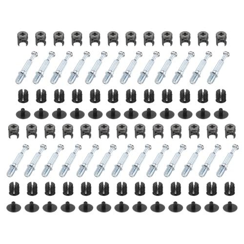 Furniture Cam Lock Fitting Kit 25 Set 3 In 1 Fixing Screws With M6x33mm Dowel Fasteners And Plastic Caps For Table Cabinet