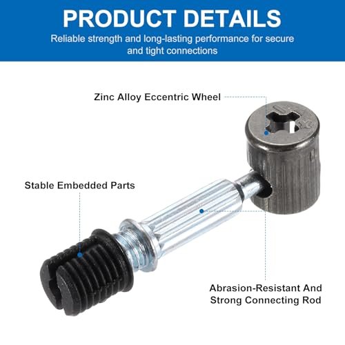 Furniture Cam Lock Fitting Kit 25 Set 3 In 1 Fixing Screws With M6x33mm Dowel Fasteners And Plastic Caps For Table Cabinet