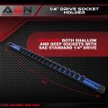 Abn Blue Aluminum Sae Standard 1 4in Drive Socket Holder A Rail And Clips Tool Organizer