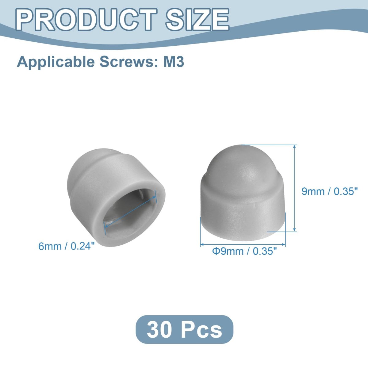 Nut Protection Cap 30pcs M3x6x9mm Plastic Hexagonal Screw Dome Acorn Hex Head Bolt Covers Waterproof Decorative Caps Grey