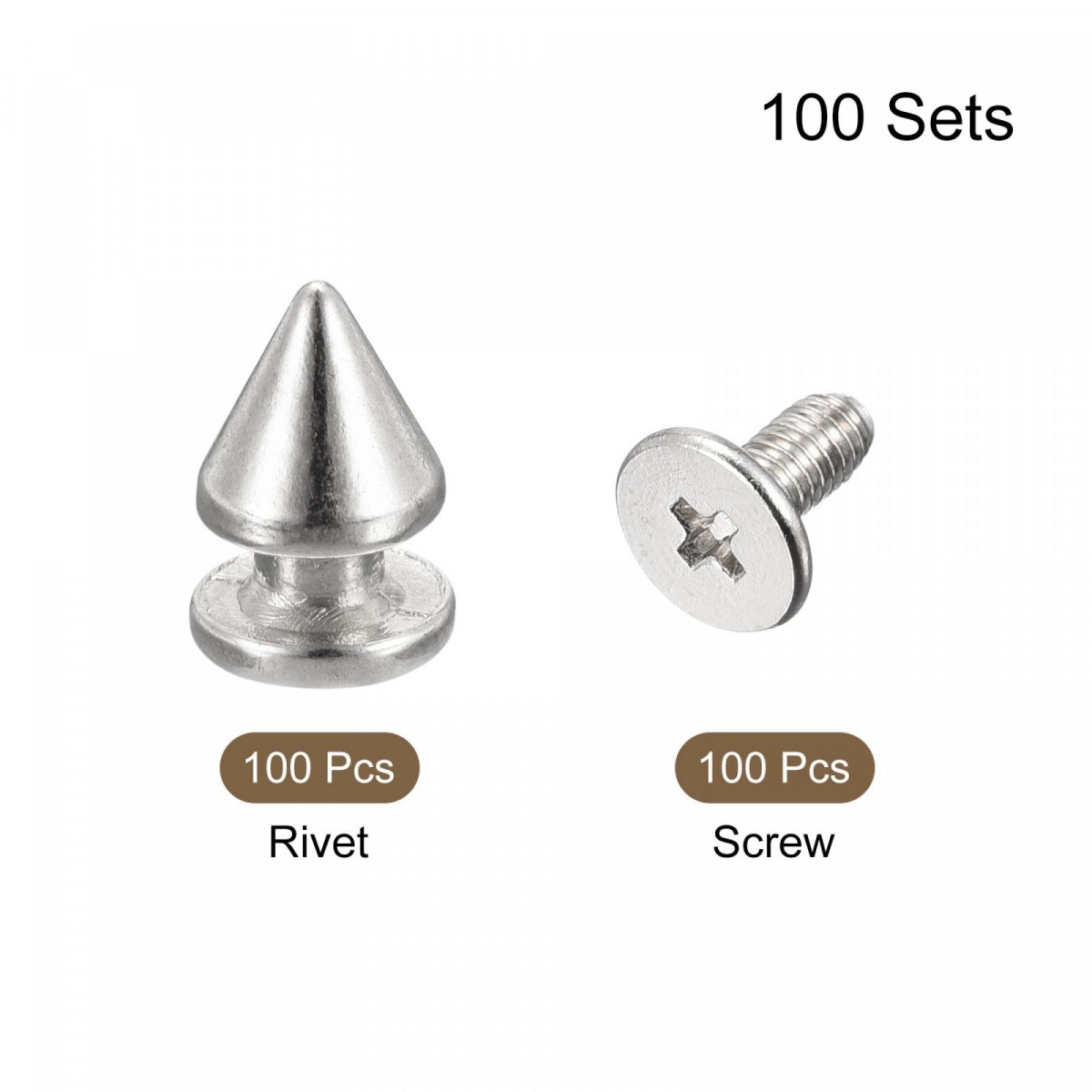 8x12mm Screw Back Stud Rivets Spikes Zinc Alloy For Diy Silver Tone 100 Sets
