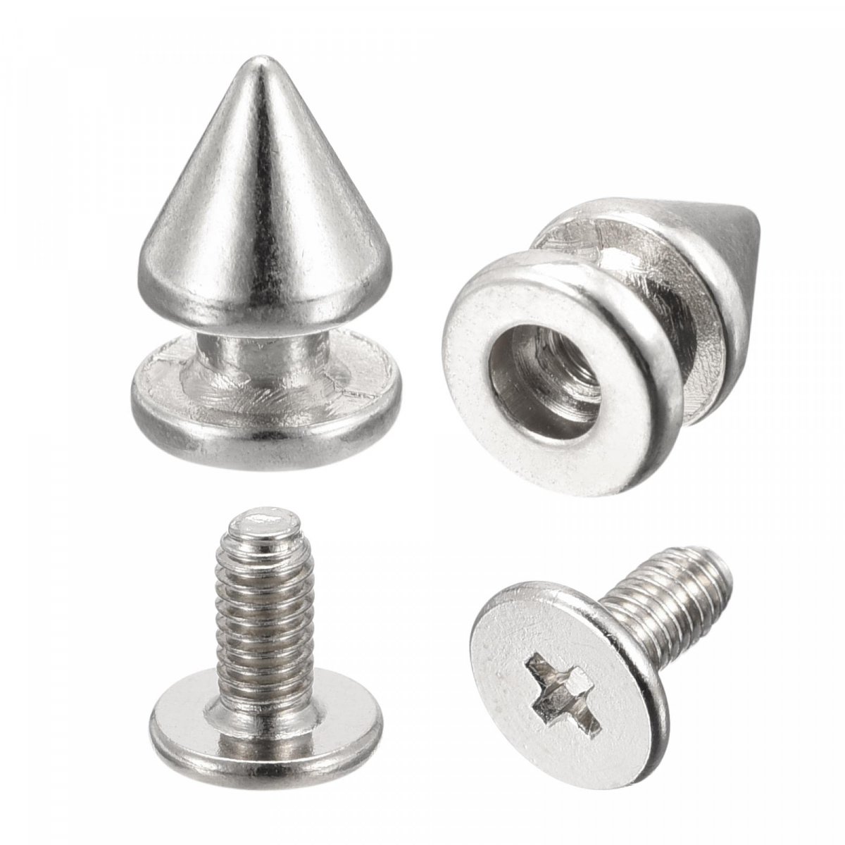 8x12mm Screw Back Stud Rivets Spikes Zinc Alloy For Diy Silver Tone 100 Sets