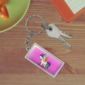 Graphics More Cute Kawaii Rainbow Unicorn Chibi Rectangle Keychain In Chrome Plated Metal
