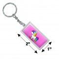Graphics More Cute Kawaii Rainbow Unicorn Chibi Rectangle Keychain In Chrome Plated Metal