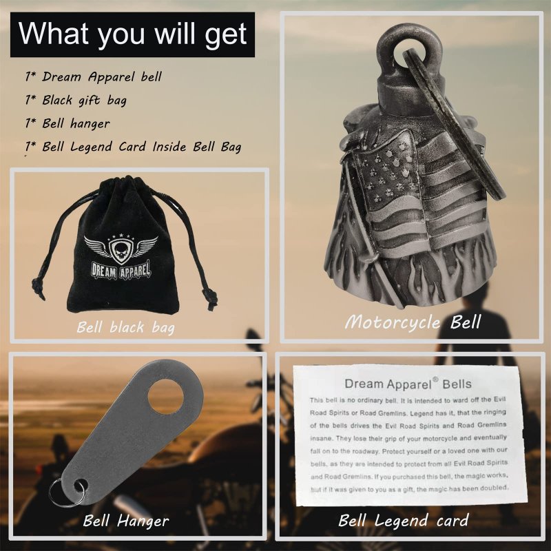 Dream Apparel Motorcycle Us Flag Rider Bell For Bikers Heavy Spirit Bells Accessory And Key Chain Luck Dbl4-l