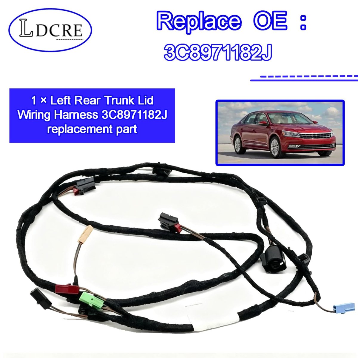 Left Rear Trunk Lid Wiring Harness 3c8971182j For Vw Passat Cc 2010 2017 Tailgate Electrical Cable Replacement