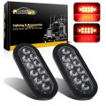 Partsam 2pcs 6 Inch Oval Red Led Trailer Tail Lights 10 Diodes Clear Lens Stop Brake Turn Grommet And Pigtails Waterproof 12v