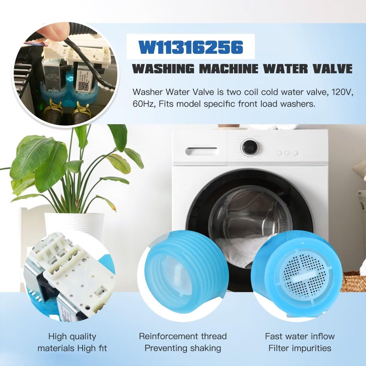W11316256 W11688995 Washer Water Inlet Valve Two Coil Cold 120v 60hz For Maytag Mhw6630mbk0 Mhw8630hc0 Front Load Washers